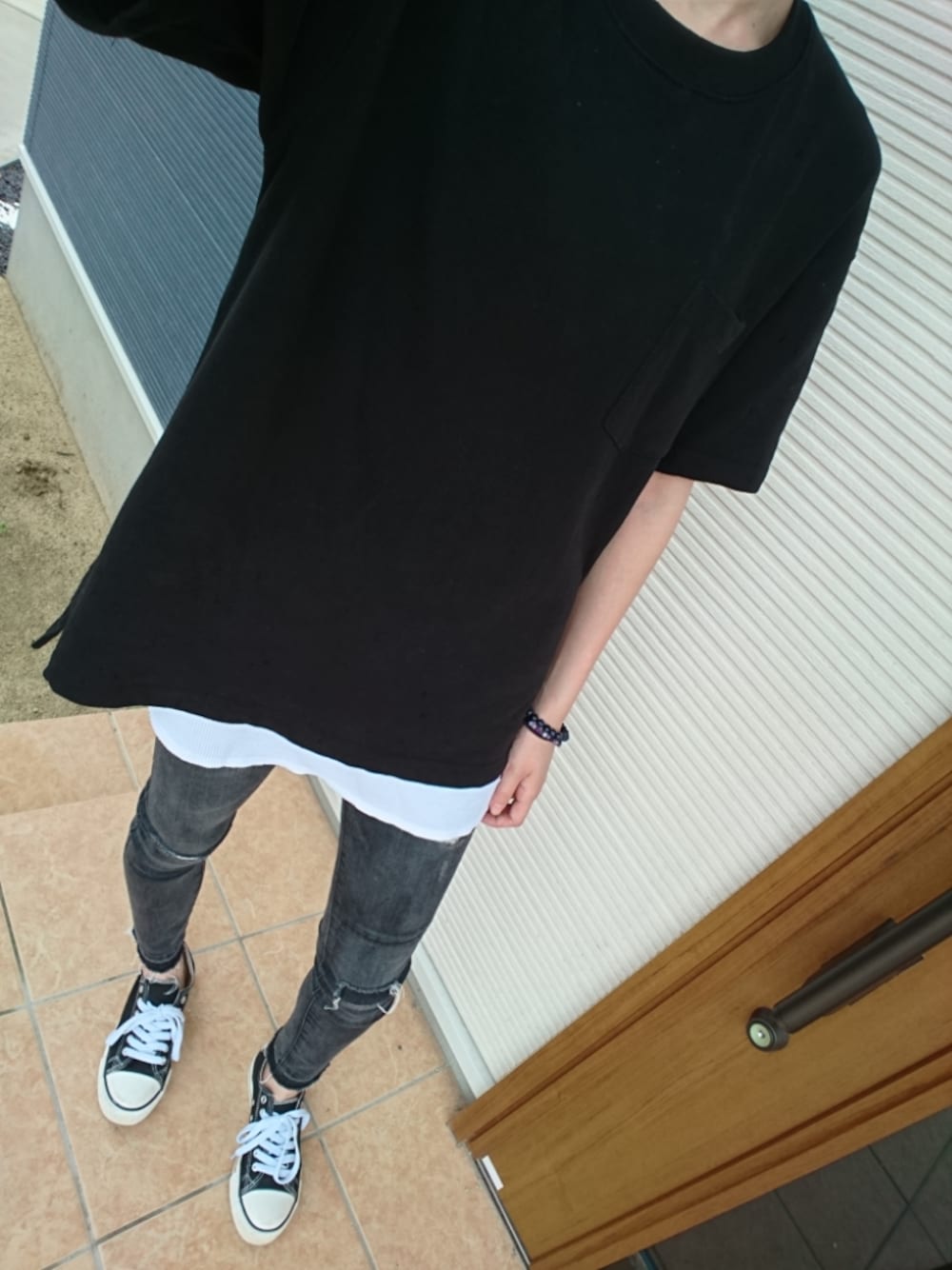 「ビックT、ビックシルエット、シンプル、モノトーン」｜「GUのアイテム（Tシャツ/カットソー、ブラック系）」を使った、mtkさん（レディース・157cm）の夏コーディネートの1枚目の写真