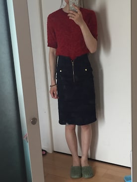 「MURUA（ムルーア）のアイテム（デニムスカート、ブルー系）」を使った、rii☺︎さん（レディース・162cm）の春コーディネート