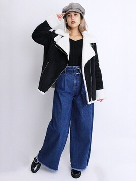 「BARAK（バラク）のアイテム（ムートンコート）」を使った、BARAKさん（レディース・165cm）の秋コーディネート