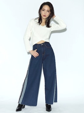 「ハイウエストデニム」｜BARAKさん（レディース・165cm）の冬コーディネート