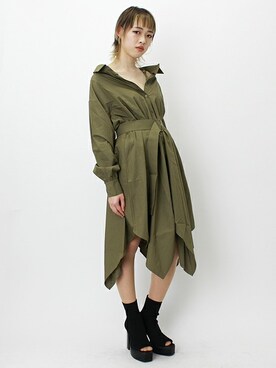 「アシンメトリー」｜「アイテム（シャツワンピース）」を使った、BARAKさん（レディース・165cm）の春コーディネート