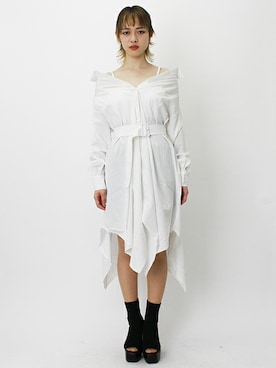 「アイテム（シャツワンピース、ホワイト系）」を使った、BARAKさん（レディース・165cm）の春コーディネート