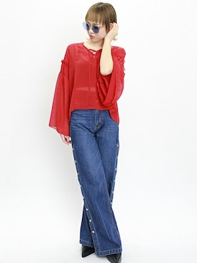 「カラーサングラス」｜BARAKさん（レディース・165cm）の春コーディネート