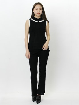 「リブニットパンツ」｜「アイテム（パンツ）」を使った、BARAKさん（レディース・165cm）の春コーディネート