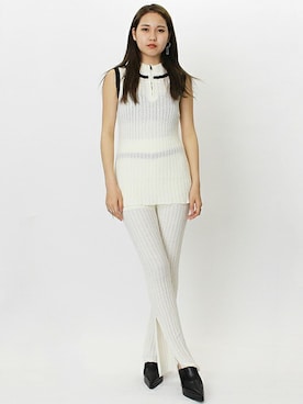 「リブニットパンツ」｜「アイテム（パンツ）」を使った、BARAKさん（レディース・165cm）の春コーディネート