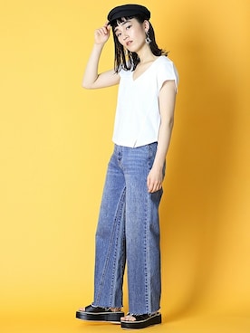 「マリンキャップ」｜「アイテム（アクセサリー）」を使った、BARAKさん（レディース・165cm）の春コーディネート