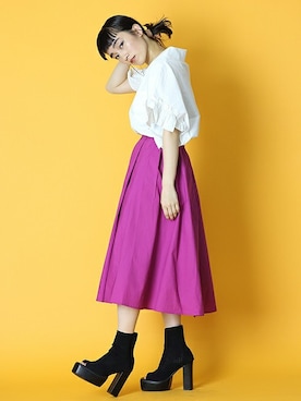 「ショート丈トップス」｜「アイテム（ブーティ）」を使った、BARAKさん（レディース・165cm）の春コーディネート
