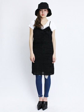 「キャミワンピース」｜「アイテム（帽子）」を使った、BARAKさん（レディース・165cm）の夏コーディネート