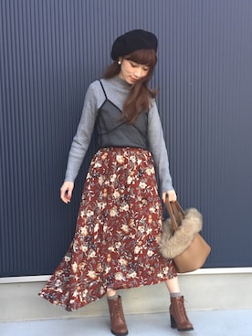 「FREE'S MART（フリーズマート）のアイテム（ハンチング/ベレー帽）」を使った、みゆさん（レディース・154cm）の冬コーディネート