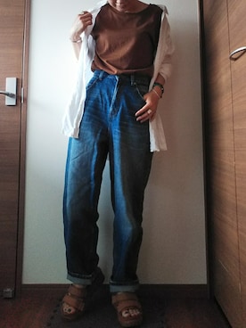 「プレミアムリネンシャツ」｜MAKIさん（レディース・155cm）の夏コーディネート