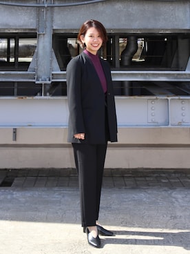 「スタッフセンバツ」｜「アイテム（ノーカラージャケット）」を使った、おりなさん（レディース・157cm）の秋コーディネート