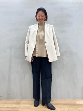 「スタッフセンバツ」｜「アイテム（ノーカラージャケット）」を使った、おりなさん（レディース・157cm）の冬コーディネート