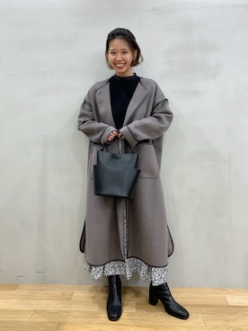 「パイピングコート」｜「アイテム（ノーカラージャケット）」を使った、おりなさん（レディース・157cm）の冬コーディネート