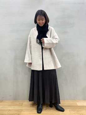 「スタッフセンバツ」｜「アイテム（ノーカラージャケット）」を使った、おりなさん（レディース・157cm）の冬コーディネート