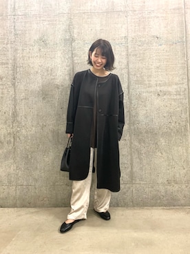 「パイピングコート」｜「アイテム（その他シューズ）」を使った、おりなさん（レディース・158cm）の冬コーディネート