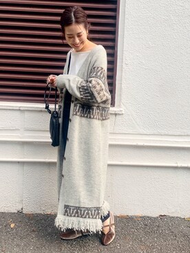 「ロングカーディガン」｜「アイテム（オールインワン・サロペット）」を使った、arisa_TYPY本部staffさん（レディース・163cm）の秋コーディネート