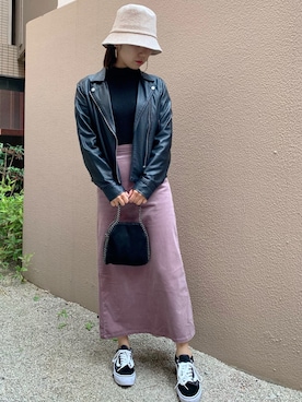 「RETRO GIRL（レトロガール）のアイテム（ライダースジャケット）」を使った、t.rik0さん（レディース・152cm）の冬コーディネート