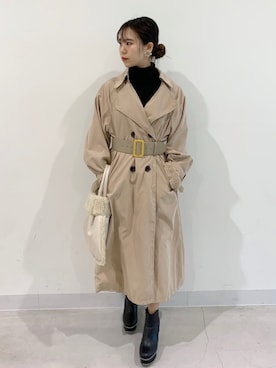 「ムートン」｜「アイテム（トレンチコート）」を使った、t.rik0さん（レディース・152cm）の冬コーディネート