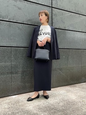 「Tシャツ/カットソー」｜「アイテム（ノーカラージャケット）」を使った、chigusa renaさん（レディース・154cm）の春コーディネート