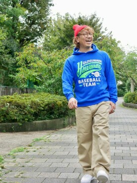 「OldSUmmer（オールドサマー）のアイテム（帽子）」を使った、JUNさん（メンズ・176cm）の秋コーディネート