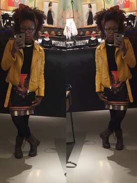 「アイテム（その他アウター、ゴールド系）」を使った、Melanin_Hipsterさん（レディース・142cm）の秋コーディネート