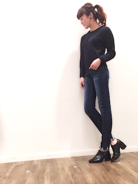 「アップヘア」｜「アイテム（ブーツ）」を使った、Harukaさん（レディース・165cm）の冬コーディネート