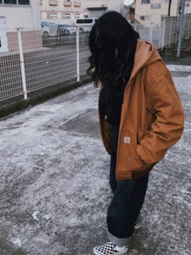 「Carhartt（カーハート）のアイテム（ブルゾン）」を使った、わーりんさん（レディース・152cm）の冬コーディネート