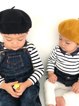 「Levi's（リーバイス）のアイテム（サロペット/オーバーオール）」を使った、hfさん（キッズ・100cm）の秋コーディネート