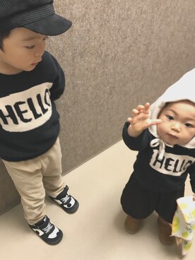 「アイテム（ブーツ、ブラウン系）」を使った、hfさん（キッズ・100cm）の冬コーディネート