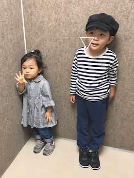 「チェックシャツワンピース」｜「アイテム（その他）」を使った、hfさん（キッズ・90cm）の秋コーディネート