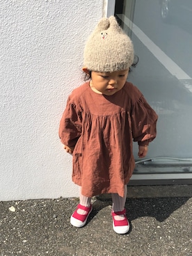 「動物モチーフ」｜「アイテム（ニットキャップ/ビーニー）」を使った、hfさん（キッズ・90cm）の秋コーディネート