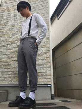 「GLOBAL WORK（グローバルワーク）のアイテム（ハンチング/ベレー帽、ブラック系）」を使った、次郎丸 浩之さん（メンズ・169cm）の冬コーディネート