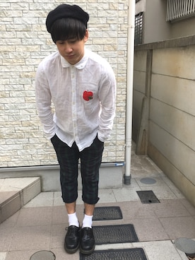 「GLOBAL WORK（グローバルワーク）のアイテム（ハンチング/ベレー帽、ブラック系）」を使った、次郎丸 浩之さん（メンズ・169cm）の冬コーディネート