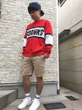 「STUSSY（ステューシー）のStock Denim New Era Cap（キャップ、ブルー系）」を使った、次郎丸 浩之さん（メンズ・169cm）の冬コーディネート