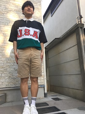「suggestionのアイテム（シャツ/ブラウス、その他）」を使った、次郎丸 浩之さん（メンズ・169cm）の春コーディネート