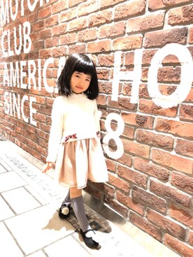 「petit main（プティマイン）のアイテム（パンプス）」を使った、AREA2019さん（キッズ・100cm）の冬コーディネート