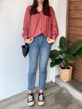 「H:CONNECT（エイチコネクト）のアイテム（トップス）」を使った、ミンさん（レディース・173cm）の春コーディネート