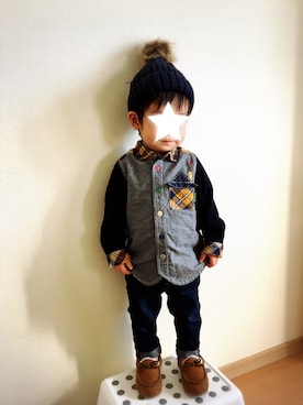 「1歳6ヶ月」｜「アイテム（ニットキャップ/ビーニー）」を使った、mzkさん（キッズ・80cm）の冬コーディネート