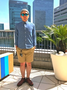 「BEAMS PLUS（ビームスプラス）のアイテム（帽子）」を使った、タケウチ☆ボンバイエさん（メンズ・173cm）の夏コーディネート
