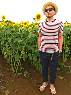 「ひまわり畑」｜「アイテム（その他）」を使った、タケウチ☆ボンバイエさん（メンズ・173cm）の夏コーディネート