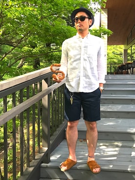 「ストローハット」｜「アイテム（財布/小物）」を使った、タケウチ☆ボンバイエさん（メンズ・173cm）の夏コーディネート