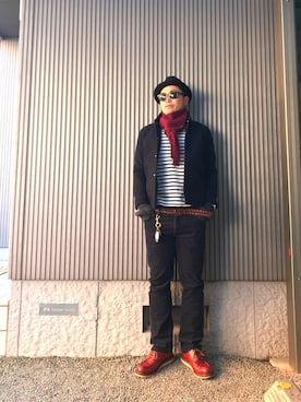 「ハット」｜「アイテム（スタジャン）」を使った、タケウチ☆ボンバイエさん（メンズ・173cm）の冬コーディネート