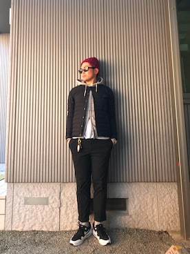 「アンクルパンツ」｜「アイテム（ダウンジャケット/コート）」を使った、タケウチ☆ボンバイエさん（メンズ・173cm）の春コーディネート
