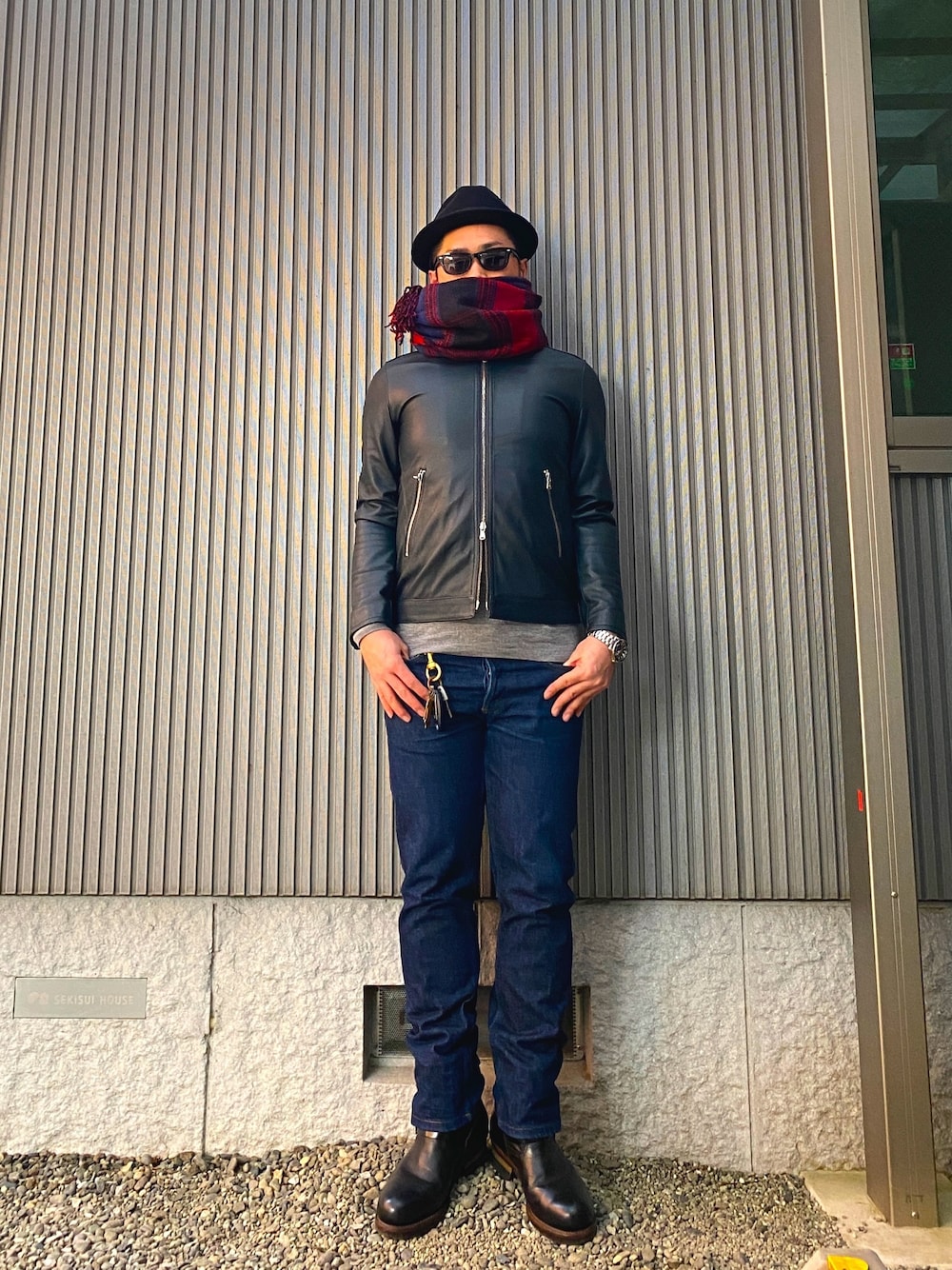 「年末WEAR感謝祭、マイベストコーデ2020、冬コーデ、シンプルコーデ、大人カジュアル、ハット、ライダース、レザージャケット、デニム、エンジニアブーツ」｜「NEW YORK HATのアイテム（ハット、ブラック系）」を使った、タケウチ☆ボンバイエさん（メンズ・173cm）の冬コーディネートの1枚目の写真