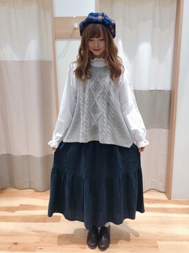 「レースブラウス」｜「アイテム（ハンチング/ベレー帽）」を使った、kuma.さん（レディース・163cm）の秋コーディネート