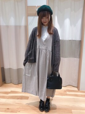 「Samansa Mos2 blue」｜「アイテム（ハンチング/ベレー帽）」を使った、kuma.さん（レディース・163cm）の秋コーディネート