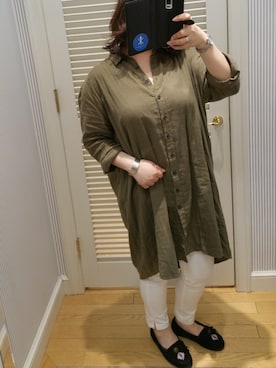 「PUNYUS（プニュズ）のアイテム（シャツワンピース）」を使った、yoneさん（レディース・157cm）の夏コーディネート