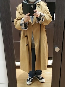 「ぽっちゃりコーデ」｜「アイテム（トレンチコート）」を使った、yoneさん（レディース・157cm）の冬コーディネート