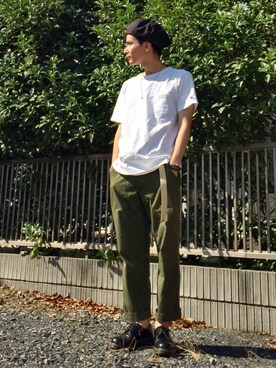 「アンクルパンツ」｜「アイテム（ハンチング/ベレー帽）」を使った、shoさん（メンズ・173cm）の秋コーディネート