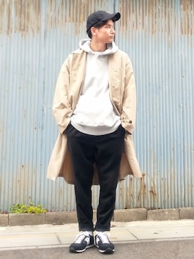 「Champion」｜「アイテム（ステンカラーコート）」を使った、shoさん（メンズ・173cm）の春コーディネート